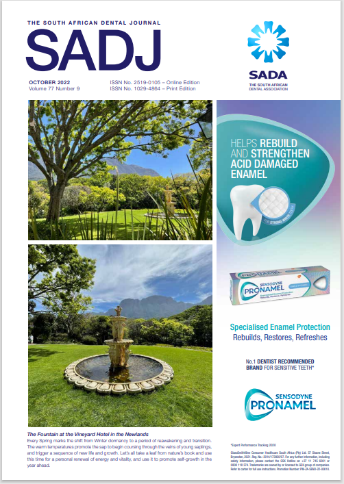 					View Vol. 77 No. 09 (2022): The South African Dental Journal 
				