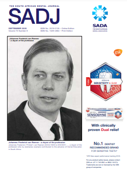 					View Vol. 75 No. 8 (2020): South African Dental Journal
				