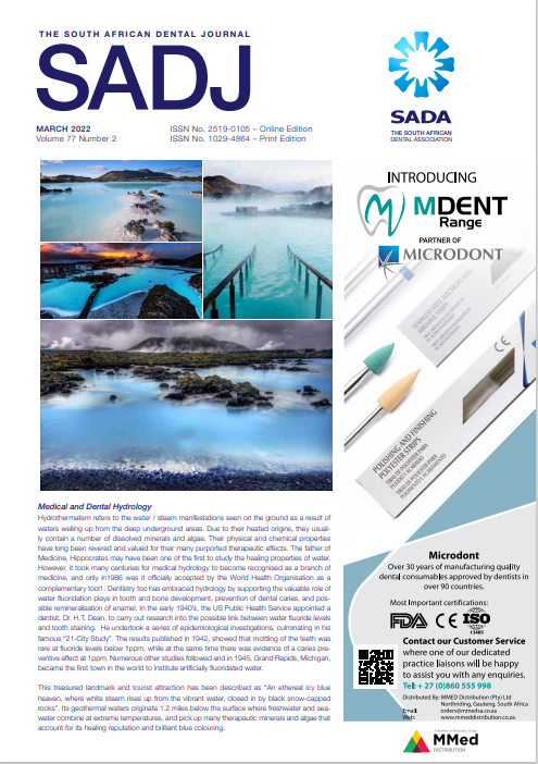 					View Vol. 77 No. 02 (2022): The South African Dental Journal
				
